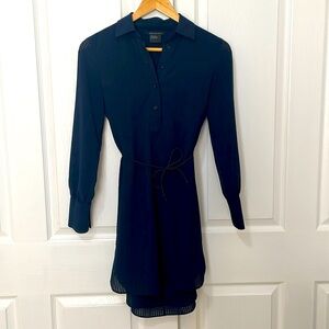 Armani Exchange Navy Blue Long Sleeve Half Button Shirt Dress